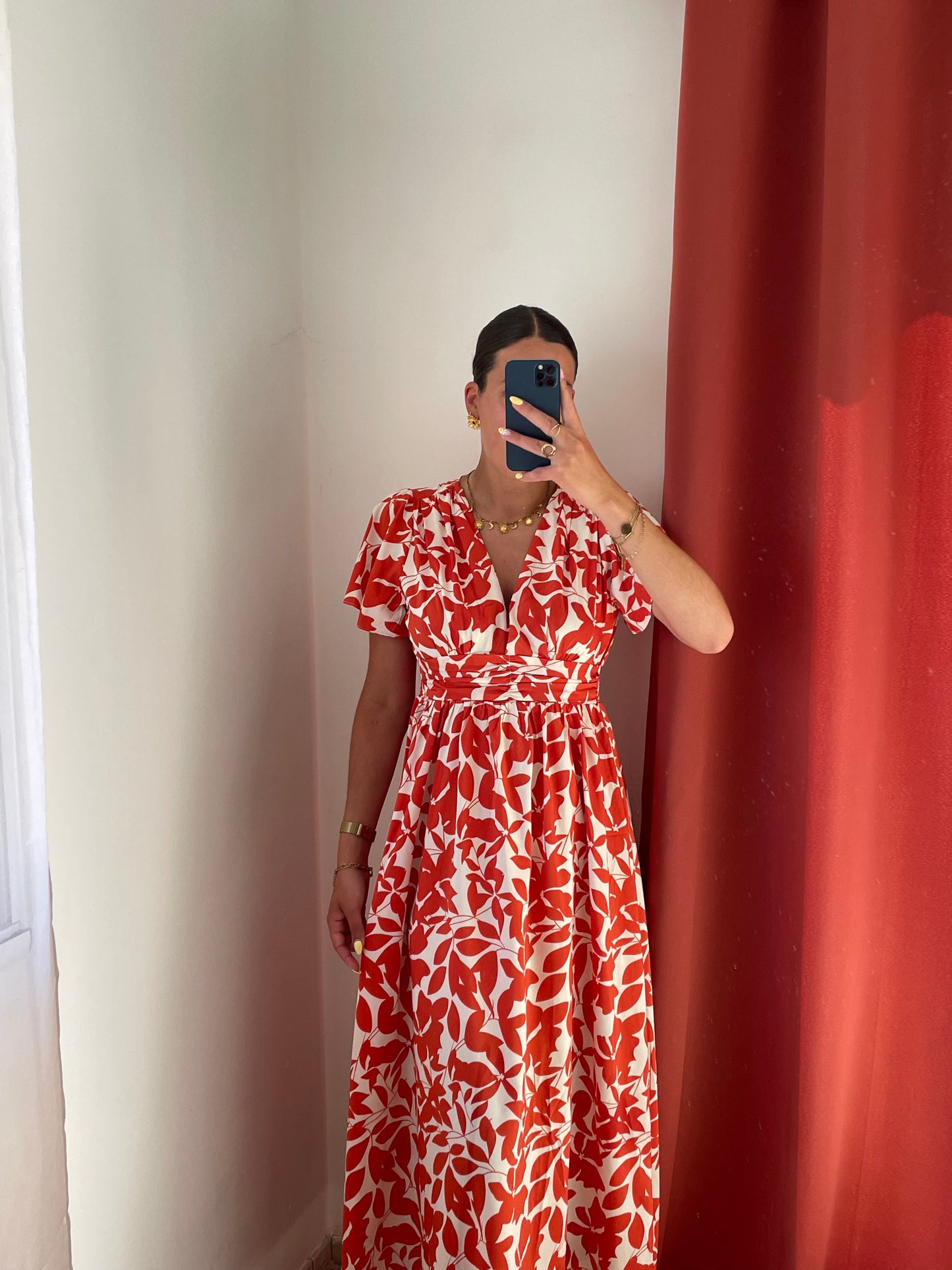 Robe longue imprimée rouge Floria