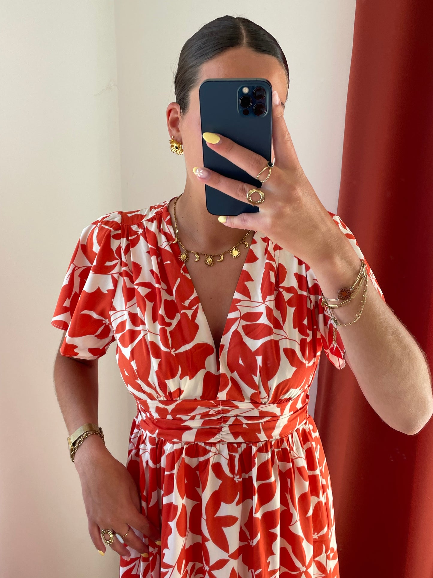 Robe longue imprimée rouge Floria