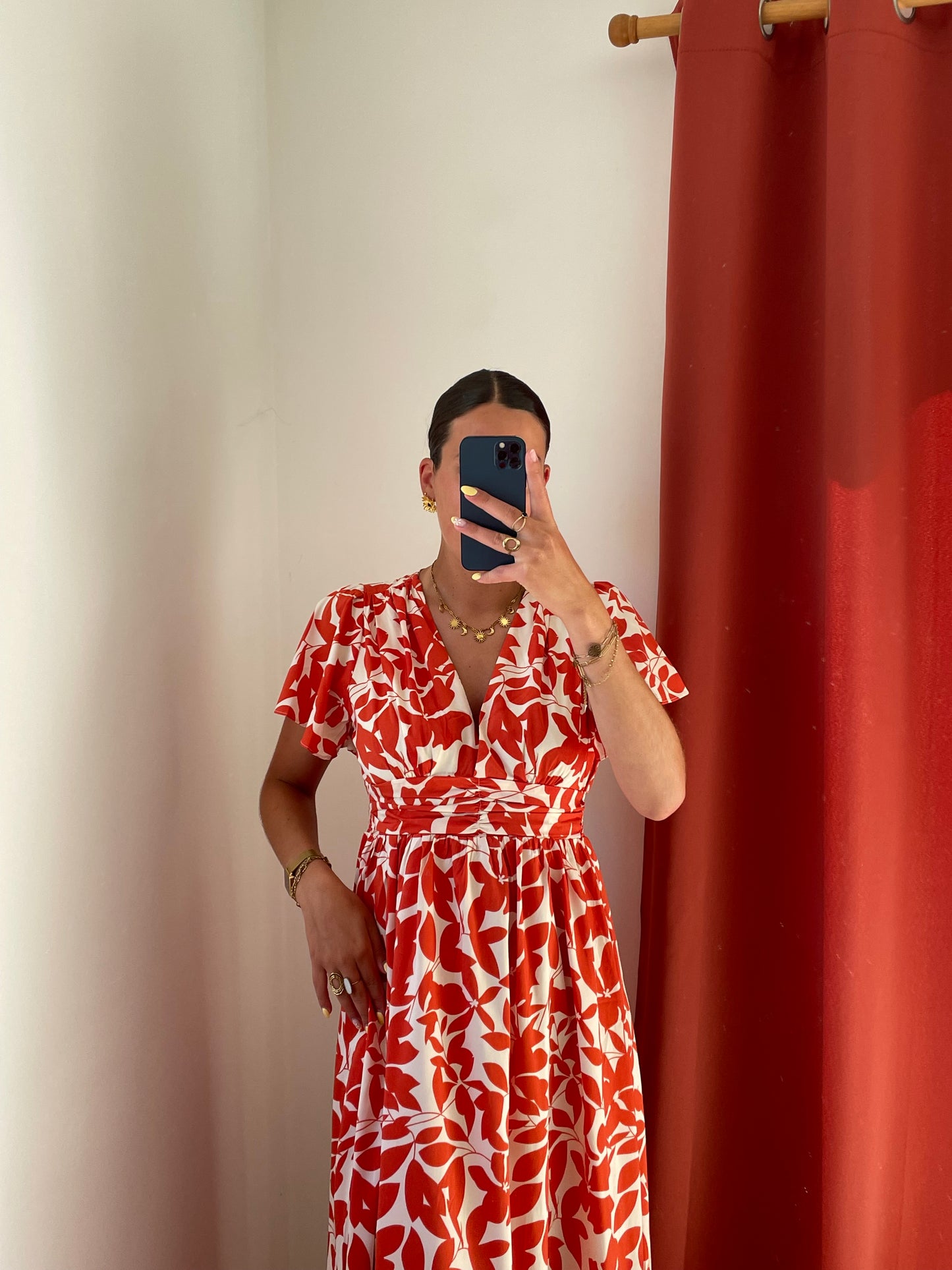 Robe longue imprimée rouge Floria