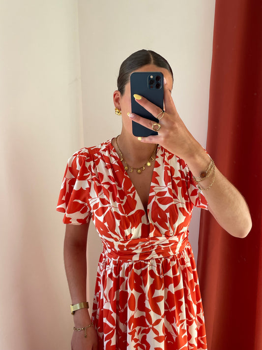 Robe longue imprimée rouge Floria